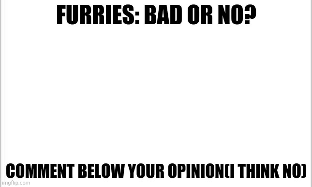 white background | FURRIES: BAD OR NO? COMMENT BELOW YOUR OPINION(I THINK NO) | image tagged in white background,furry,furries are people,stop being a jerk to furries,pro furry | made w/ Imgflip meme maker