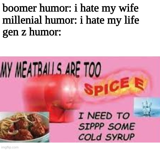 boomer humor: i hate my wife
millenial humor: i hate my life
gen z humor: | image tagged in blank white template | made w/ Imgflip meme maker