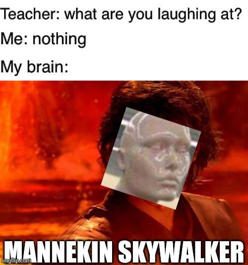The most OBVIOUS meme ever | MANNEKIN SKYWALKER | image tagged in memes,you underestimate my power,teacher what are you laughing at,mannequin,anakin skywalker,it's over anakin i have the high gr | made w/ Imgflip meme maker