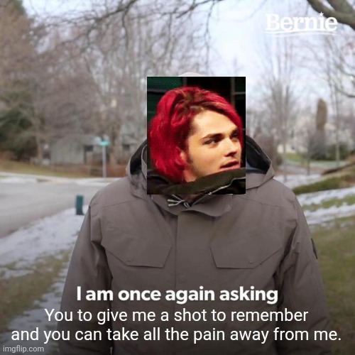 I made way too many of these | You to give me a shot to remember and you can take all the pain away from me. | image tagged in memes,bernie i am once again asking for your support,mcr | made w/ Imgflip meme maker