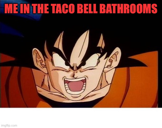 Crosseyed Goku | ME IN THE TACO BELL BATHROOMS | image tagged in memes,crosseyed goku | made w/ Imgflip meme maker