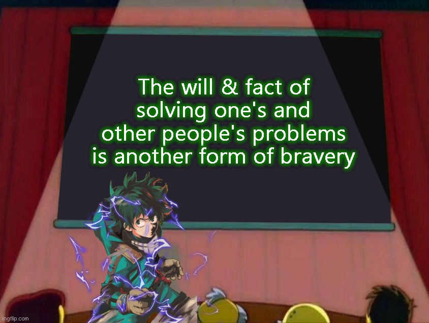 Need help? | The will & fact of solving one's and other people's problems is another form of bravery | image tagged in deku,mha,boku no hero academia,presentation | made w/ Imgflip meme maker