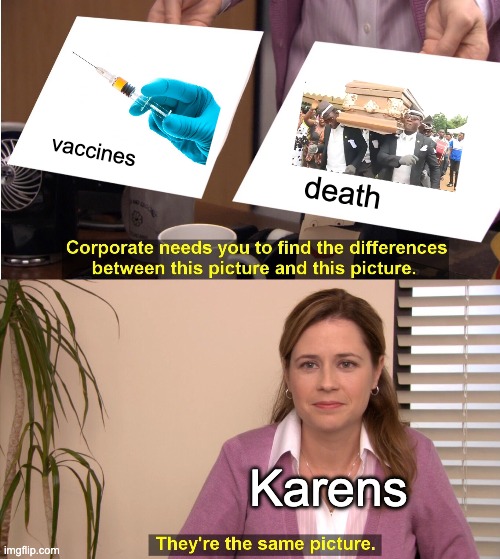 They're The Same Picture | vaccines; death; Karens | image tagged in memes,they're the same picture | made w/ Imgflip meme maker
