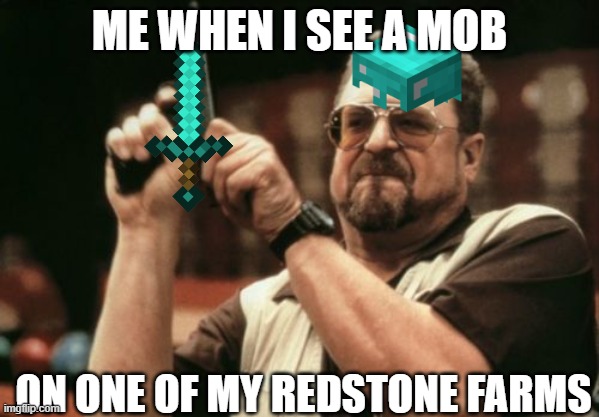 Am I The Only One Around Here | ME WHEN I SEE A MOB; ON ONE OF MY REDSTONE FARMS | image tagged in memes,am i the only one around here | made w/ Imgflip meme maker