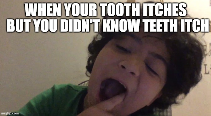 Teeth Itch | WHEN YOUR TOOTH ITCHES; BUT YOU DIDN'T KNOW TEETH ITCH | image tagged in funny | made w/ Imgflip meme maker