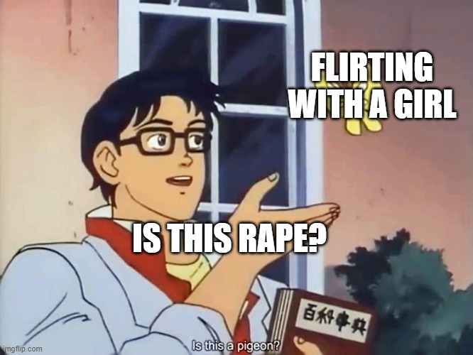 ANIME BUTTERFLY MEME | FLIRTING WITH A GIRL; IS THIS RAPE? | image tagged in anime butterfly meme | made w/ Imgflip meme maker