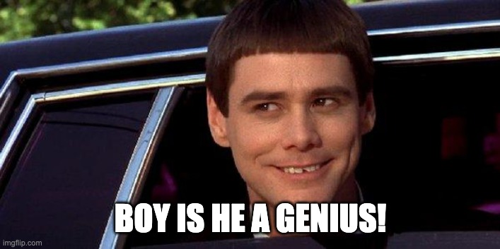 dumb and dumber | BOY IS HE A GENIUS! | image tagged in dumb and dumber | made w/ Imgflip meme maker