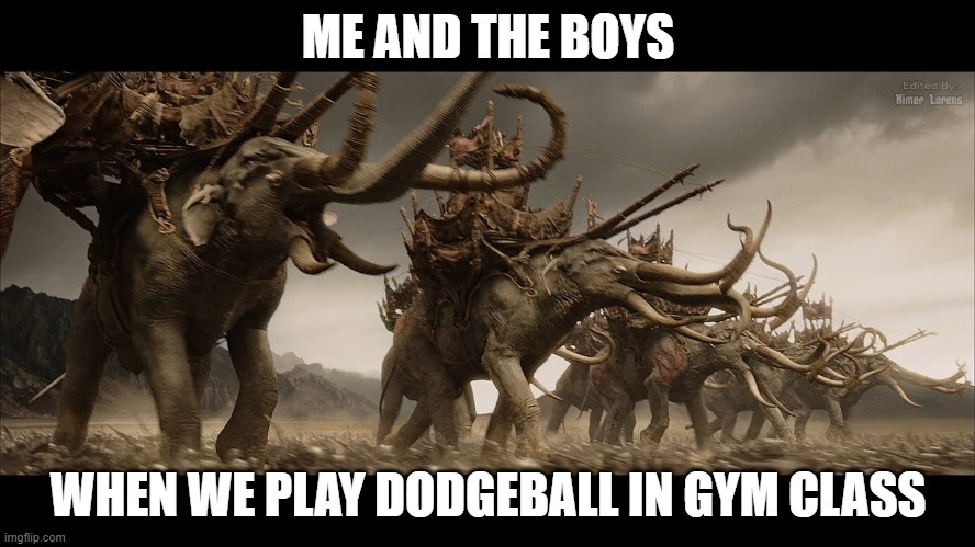 Oliphaunts | ME AND THE BOYS; WHEN WE PLAY DODGEBALL IN GYM CLASS | image tagged in funny | made w/ Imgflip meme maker