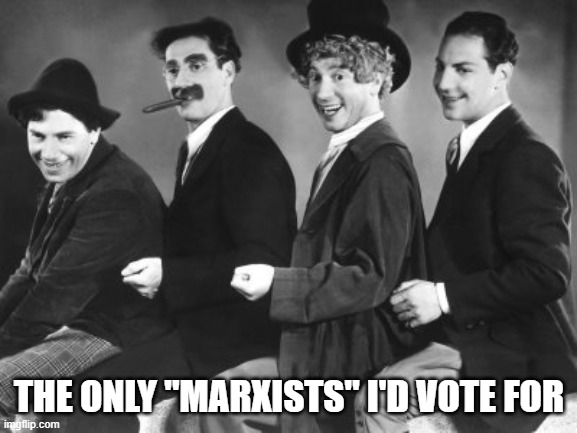 Marx Brothers | THE ONLY "MARXISTS" I'D VOTE FOR | image tagged in marx brothers | made w/ Imgflip meme maker