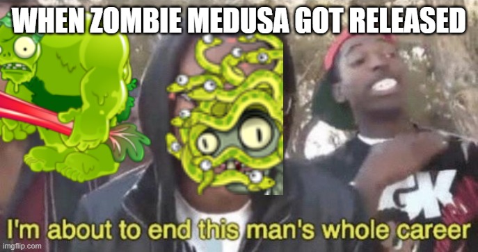 When Zombie Medusa got released | WHEN ZOMBIE MEDUSA GOT RELEASED | image tagged in im about to end this mans whole career,plants vs zombies | made w/ Imgflip meme maker