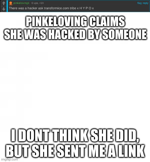 She was trolling us so case closed | PINKELOVING CLAIMS SHE WAS HACKED BY SOMEONE; I DONT THINK SHE DID, BUT SHE SENT ME A LINK | image tagged in huh | made w/ Imgflip meme maker