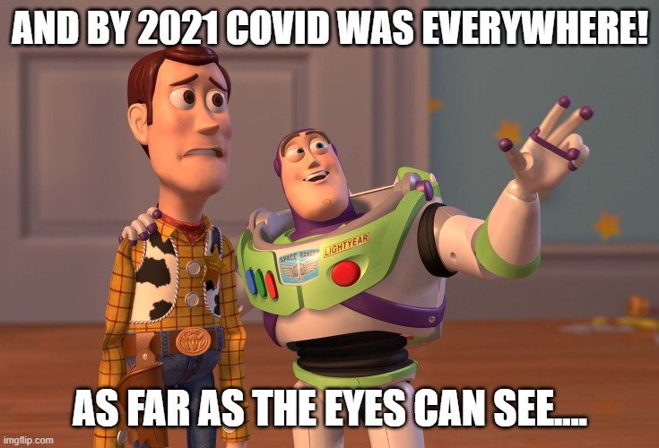 Its everywhere | AND BY 2021 COVID WAS EVERYWHERE! AS FAR AS THE EYES CAN SEE.... | image tagged in covid 19,everywhere,covid-19 | made w/ Imgflip meme maker
