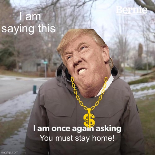 Bernie I Am Once Again Asking For Your Support Meme | I am saying this; You must stay home! | image tagged in memes,bernie i am once again asking for your support | made w/ Imgflip meme maker