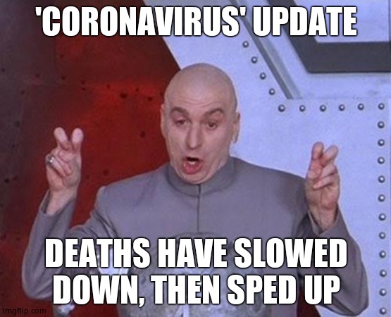 News be like: | 'CORONAVIRUS' UPDATE; DEATHS HAVE SLOWED DOWN, THEN SPED UP | image tagged in memes,dr evil laser,cool | made w/ Imgflip meme maker