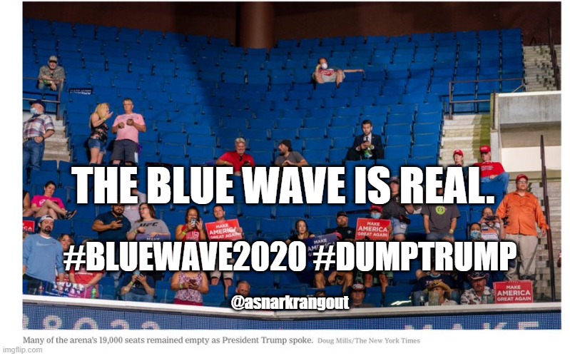 Blue wave of Empty Seats | THE BLUE WAVE IS REAL. #BLUEWAVE2020 #DUMPTRUMP; @asnarkrangout | image tagged in bluewave2020 | made w/ Imgflip meme maker