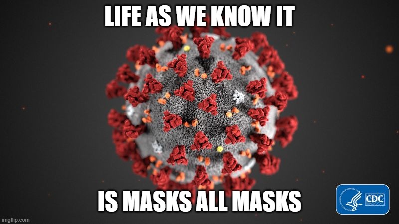 Covid 19 | LIFE AS WE KNOW IT; IS MASKS ALL MASKS | image tagged in covid 19 | made w/ Imgflip meme maker