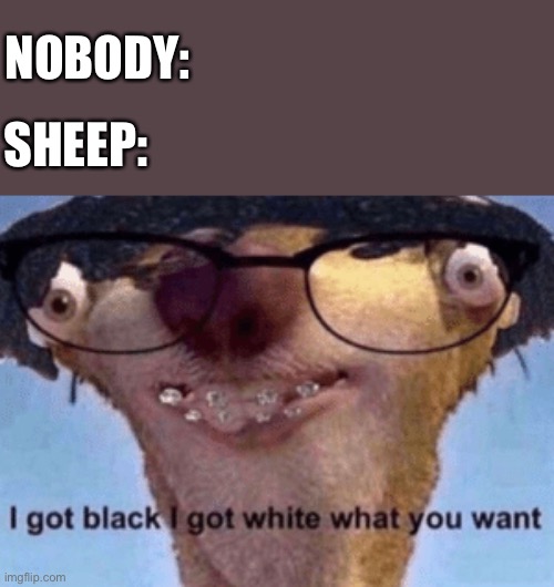 #Sid memes | NOBODY:; SHEEP: | image tagged in i got black i got white what ya want | made w/ Imgflip meme maker