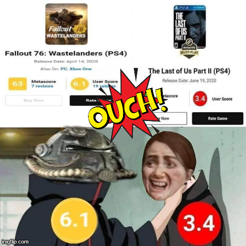 OUCH! | image tagged in fallout,fallout 76,the last of us | made w/ Imgflip meme maker