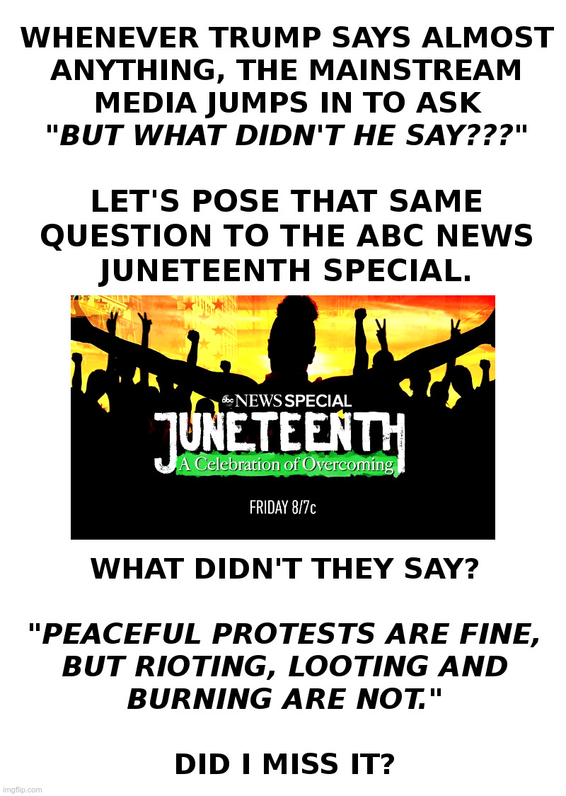 About That ABC News Juneteenth Special | image tagged in abc,news,juneteenth,pandering,black lives matter,all lives matter | made w/ Imgflip meme maker
