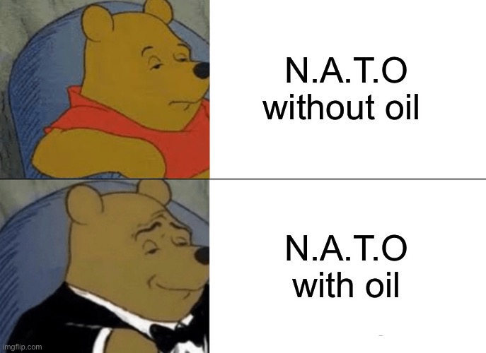Tuxedo Winnie The Pooh Meme | N.A.T.O without oil; N.A.T.O with oil | image tagged in memes,tuxedo winnie the pooh | made w/ Imgflip meme maker