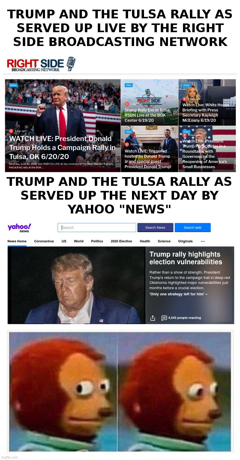 The Trump Tulsa Rally | image tagged in trump,trump rally,oklahoma,mainstream media,yahoo,fake news | made w/ Imgflip meme maker