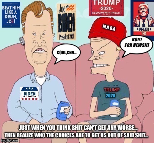 JUST WHEN YOU THINK SHIT CAN’T GET ANY WORSE... THEN REALIZE WHO THE CHOICES ARE TO GET US OUT OF SAID SHIT... | image tagged in election 2020,trump,biden,2020,political meme,independent | made w/ Imgflip meme maker
