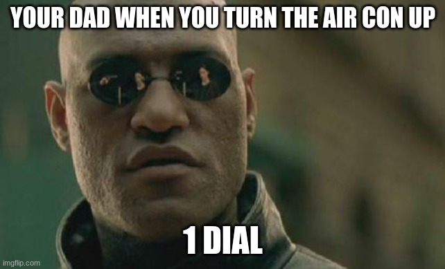 My dad lmao | YOUR DAD WHEN YOU TURN THE AIR CON UP; 1 DIAL | image tagged in memes,matrix morpheus | made w/ Imgflip meme maker