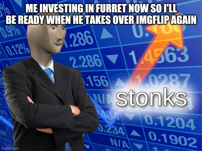 Furret | ME INVESTING IN FURRET NOW SO I'LL BE READY WHEN HE TAKES OVER IMGFLIP AGAIN | image tagged in stonks | made w/ Imgflip meme maker