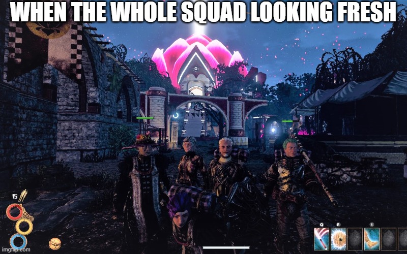 Outward | WHEN THE WHOLE SQUAD LOOKING FRESH | image tagged in squad goals,gaming,squad | made w/ Imgflip meme maker