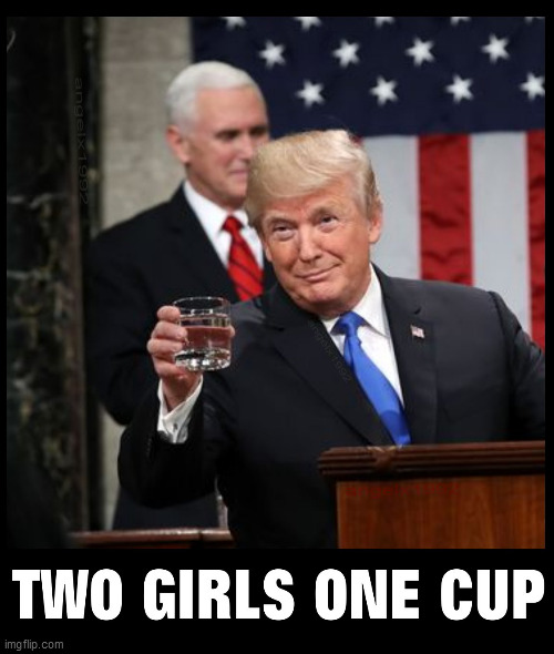 image tagged in mike pence,2 girls 1cup,two girls one cup,trump,watergate,trump drink | made w/ Imgflip meme maker