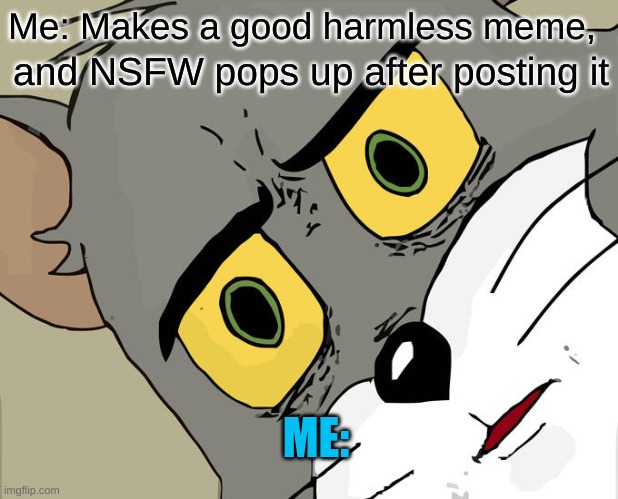 Y dis happen | Me: Makes a good harmless meme, and NSFW pops up after posting it; ME: | image tagged in memes,unsettled tom | made w/ Imgflip meme maker