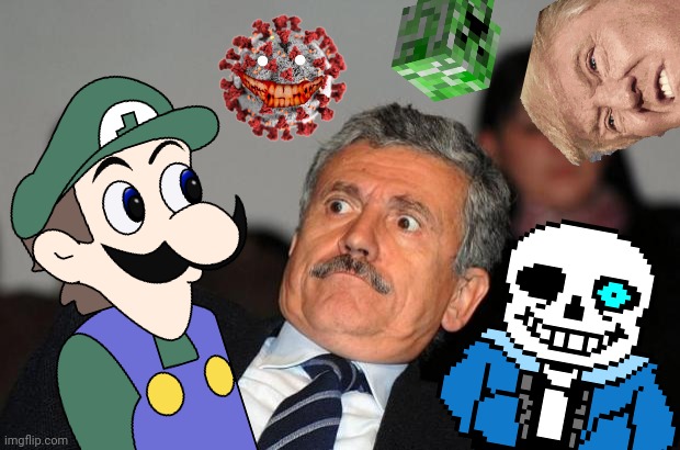 Weegee, Corona, Trump, Sans and Creeper scare Massimo D'Alema | image tagged in massimo d'alema,weegee,coronavirus,covid-19,coronavirus meme,oh wow are you actually reading these tags | made w/ Imgflip meme maker