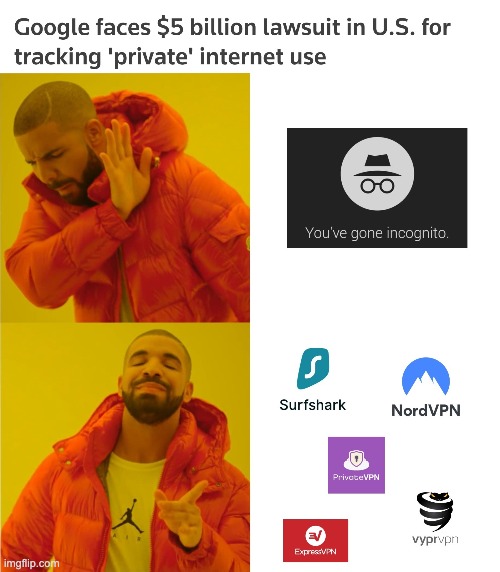 Goodbye incognito mode | image tagged in incognito,google,vpn,security,drake hotline approves | made w/ Imgflip meme maker