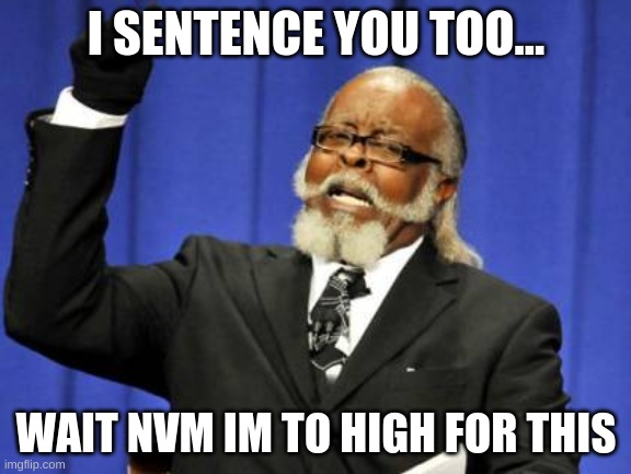 Too Damn High | I SENTENCE YOU TOO... WAIT NVM IM TO HIGH FOR THIS | image tagged in memes,too damn high | made w/ Imgflip meme maker