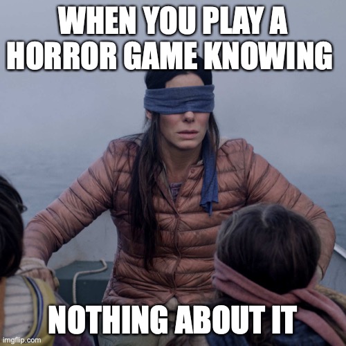 Bird Box | WHEN YOU PLAY A HORROR GAME KNOWING; NOTHING ABOUT IT | image tagged in memes,bird box | made w/ Imgflip meme maker