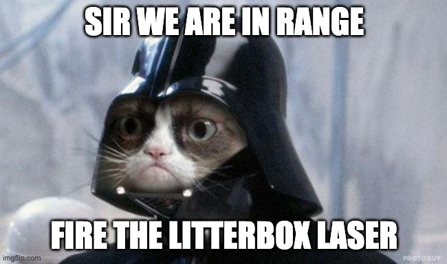 Grumpy Cat Star Wars | SIR WE ARE IN RANGE; FIRE THE LITTERBOX LASER | image tagged in memes,grumpy cat star wars,grumpy cat | made w/ Imgflip meme maker