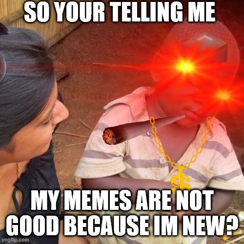 SO YOUR TELLING ME; MY MEMES ARE NOT GOOD BECAUSE IM NEW? | image tagged in so youre telling me | made w/ Imgflip meme maker