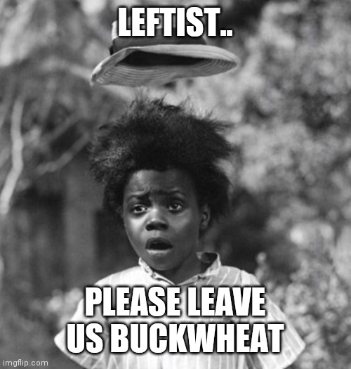 LEAVE US BUCKWHEAT | LEFTIST.. PLEASE LEAVE US BUCKWHEAT | image tagged in buckwheat,leftists | made w/ Imgflip meme maker