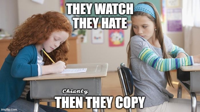 Yup | THEY WATCH
THEY HATE; 𝓒𝓱𝓲𝓪𝓷𝓽𝔂; THEN THEY COPY | image tagged in who cares | made w/ Imgflip meme maker