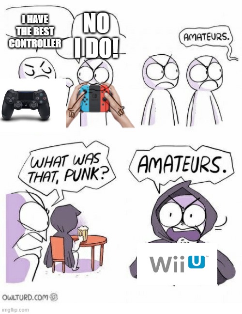 Controller Battles | I HAVE THE BEST CONTROLLER; NO I DO! | image tagged in amateurs | made w/ Imgflip meme maker