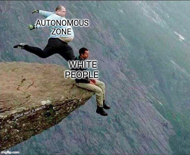 chaz | AUTONOMOUS ZONE; WHITE PEOPLE | image tagged in antifa,blm,ConservativeMemes | made w/ Imgflip meme maker