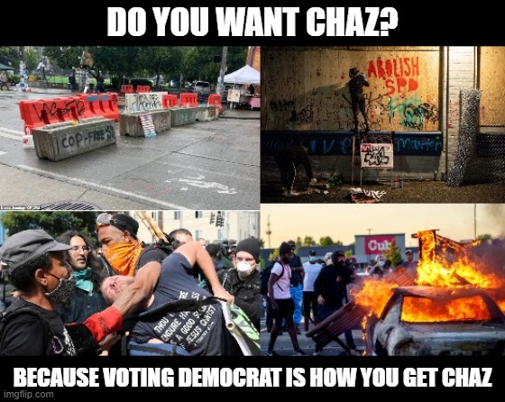 DO YOU WANT CHAZ? BECAUSE VOTING DEMOCRAT IS HOW YOU GET CHAZ | made w/ Imgflip meme maker
