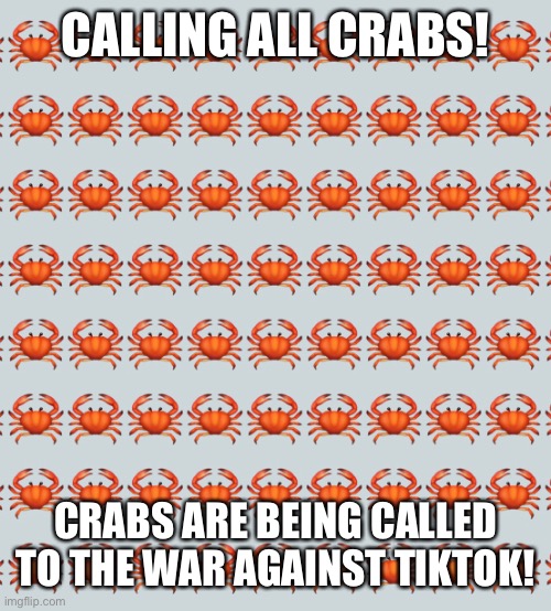 CALLING ALL CRABS! CRABS ARE BEING CALLED TO THE WAR AGAINST TIKTOK! | made w/ Imgflip meme maker