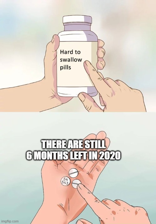 6 months left | THERE ARE STILL 6 MONTHS LEFT IN 2020 | image tagged in memes,hard to swallow pills,funny,2020,month | made w/ Imgflip meme maker