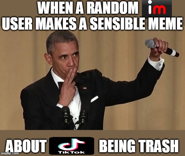 obama knows best | WHEN A RANDOM    USER MAKES A SENSIBLE MEME; ABOUT                   BEING TRASH | image tagged in tik tok,imgflip,funny memes,stop reading the tags,unnecessary tags | made w/ Imgflip meme maker