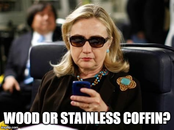 Hillary Clinton Cellphone Meme | WOOD OR STAINLESS COFFIN? | image tagged in memes,hillary clinton cellphone | made w/ Imgflip meme maker
