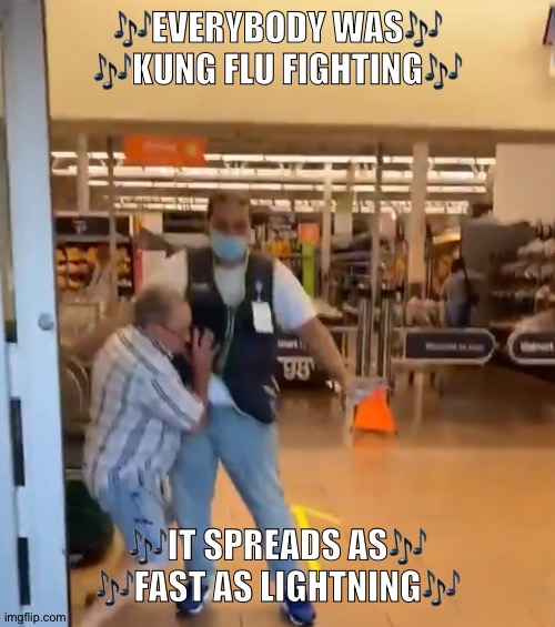 KUNG Flu (akacovid) mask fight | 🎶EVERYBODY WAS🎶 🎶KUNG FLU FIGHTING🎶; 🎶IT SPREADS AS🎶 🎶FAST AS LIGHTNING🎶 | image tagged in kung fu,covid,flu,mask,virus,people of walmart | made w/ Imgflip meme maker