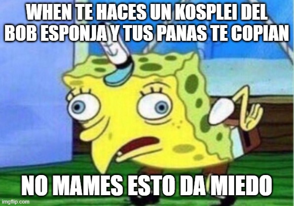 Mocking Spongebob Meme | WHEN TE HACES UN KOSPLEI DEL BOB ESPONJA Y TUS PANAS TE COPIAN; NO MAMES ESTO DA MIEDO | image tagged in memes,mocking spongebob | made w/ Imgflip meme maker