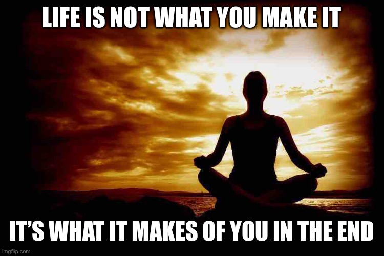 Life is not what you make it | LIFE IS NOT WHAT YOU MAKE IT; IT’S WHAT IT MAKES OF YOU IN THE END | image tagged in life,sucks,life sucks | made w/ Imgflip meme maker