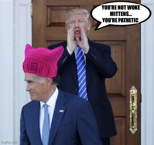 Mitt hat | YOU’RE NOT WOKE
MITTENS...
YOU’RE PATHETIC | image tagged in mitt hat | made w/ Imgflip meme maker